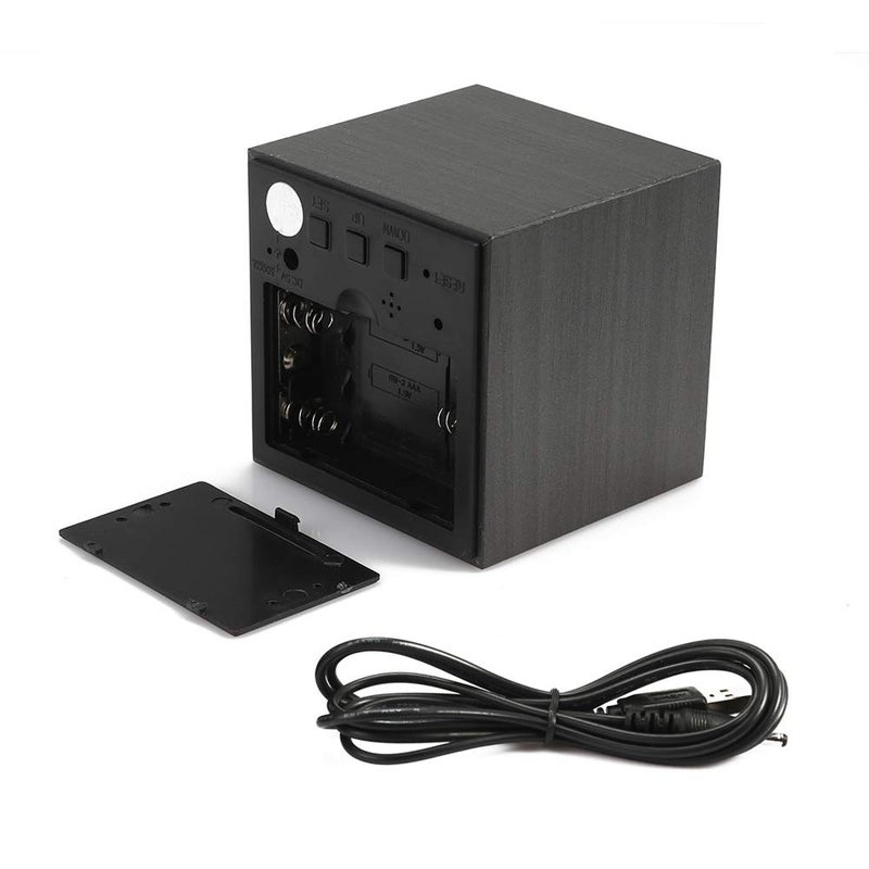 Lancoon Wooden Alarm Clock - Mini Cube LED Digital Clock with Time/Date/Temperature Display, 3 Levels Brightness and Voice Control Great for Home Office Travel - AC10Black_White - Image 5